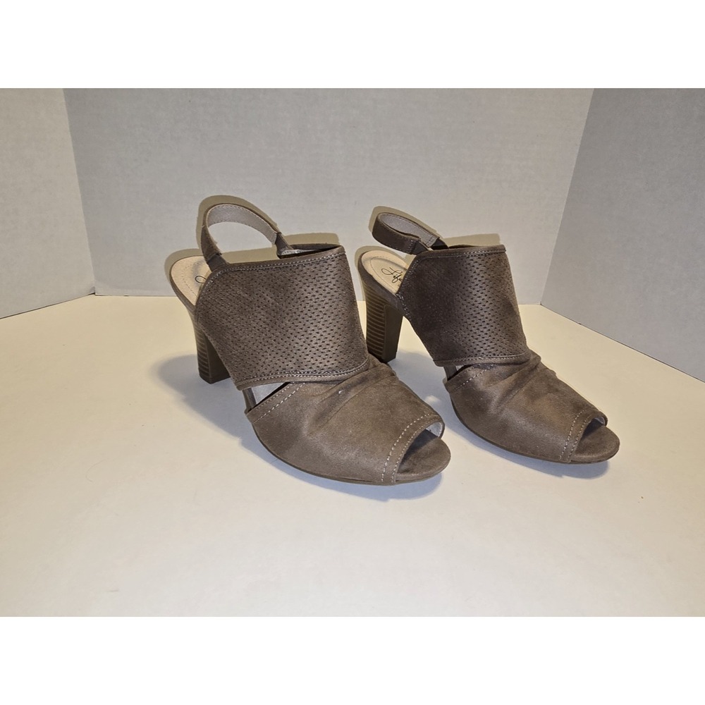 Life Stride Cassia Brown Peep Toe High Heel Pump Slingback Strap Festival Sz 7